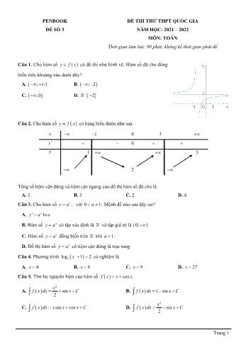 Đề thi thử THPT quốc gia năm học 2021-2022 môn Toán - Đề số 3 (Có đáp án)