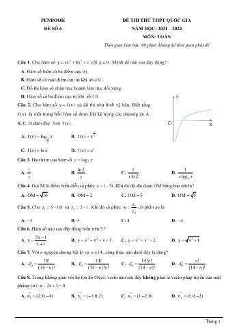 Đề thi thử THPT quốc gia năm học 2021-2022 môn Toán - Đề số 6 (Có đáp án)