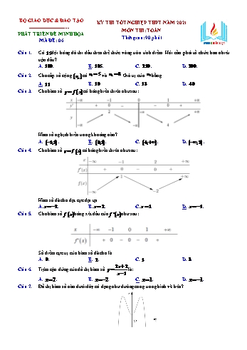 Phát triển đề minh họa kỳ thi tốt nghiệp THPT năm 2021 môn Toán - Mã đề 06 (Kèm đáp án)