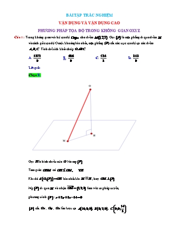 205 Câu trắc nghiệm Toán Lớp 12 (Vận dụng cao) - Phương pháp tọa độ trong không gian Oxyz (Có hướng dẫn giải)