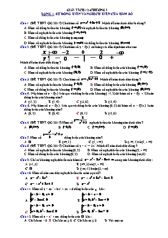 290 Câu trắc nghiệm Giải tích Lớp 12 - Chương 1 (Có đáp án)