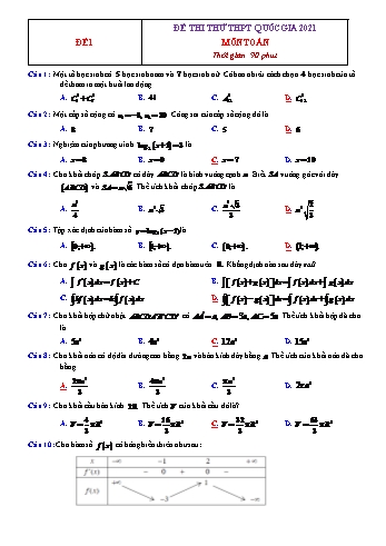 5 Đề thi thử Tốt nghiệp THPT môn Toán (Bộ 1) - Năm học 2021-2022 (Có lời giải)