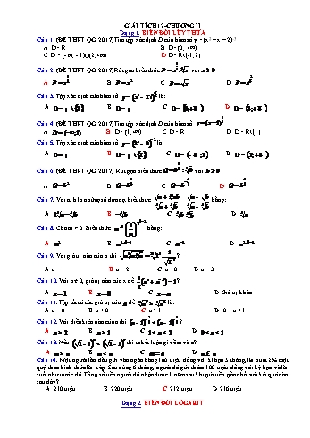 Bài tập trắc nghiệm Giải tích Lớp 12 - Chương 2 (Có đáp án)