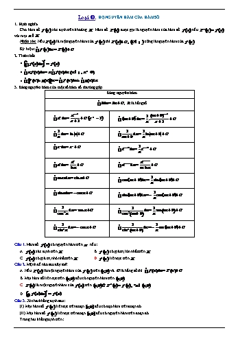 Bài tập trắc nghiệm Giải tích Lớp 12 - Nguyên hàm. Tích phân (Có đáp án)