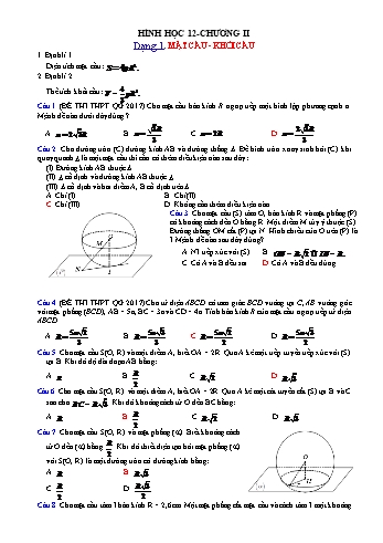 Bài tập trắc nghiệm Hình học Lớp 12 - Chương 2 (Có đáp án)