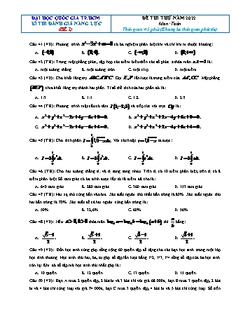 Bộ 10 đề thi đánh giá năng lực môn Toán - Năm học 2022-2023 - Trường Đại học Quốc gia Thành phố Hồ Chí Minh (Có đáp án)