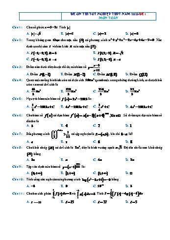 Bộ đề thi thử Tốt nghiệp THPT môn Toán - Năm học 2022-2023 (Có lời giải)