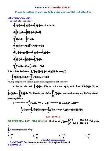 Chuyên đề Tích phân ẩn hàm phát triển từ câu 41 của đề tham khảo môn Toán 2021 của Bộ Giáo Dục (Có lời giải)