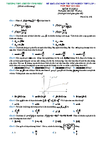 Đề khảo sát chất lượng các môn thi Tốt nghiệp THPT môn Toán (Lần 1) - Năm họ 2022-2023 - Trường THPT chuyên Vĩnh Phúc (Có hướng dẫn giải chi tiết)
