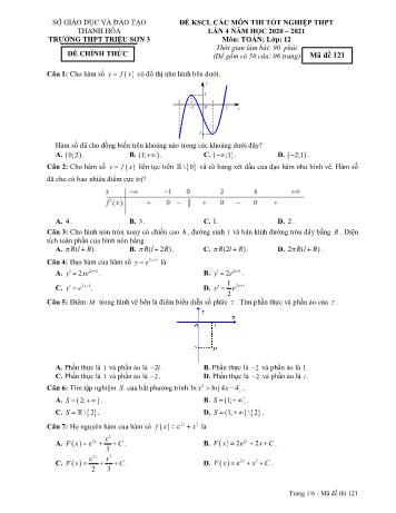Đề khảo sát chất lượng các môn thi Tốt nghiệp THPT môn Toán Lớp 12 (Lần 4) - Mã đề 121 - Năm học 2020-2021 - Trường THPT Triệu Sơn 3 (Có lời giải)