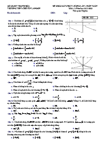 Đề khảo sát chất lượng môn Toán (Lần 1) - Mã đề 332 - Năm họ 2022-2023 - Trường THPT chuyên Lam Sơn (Có đáp án)