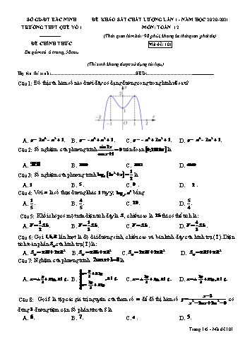 Đề khảo sát chất lượng Toán Lớp 12 (Lần 1) - Mã đề 101 - Năm học 2020-2021 - Trường THPT Quế Võ 1