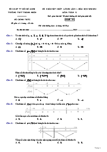 Đề khảo sát chất lượng Toán Lớp 12 (Lần 4) - Mã đề 101 - Năm học 2020-2021 - Trường THPT Thành Nhân (Có đáp án)