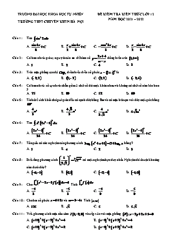 Đề kiểm tra kiến thức Toán Lớp 12 - Năm học 2021-2022 - Trường THPT chuyên Khoa học Tự nhiên Hà Nội (Có lời giải)