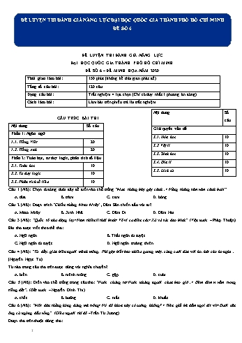 Đề luyện thi đánh giá năng lực Đại học Quốc gia Thành phố Hồ Chí Minh - Đề số 6 (Có lời giải)