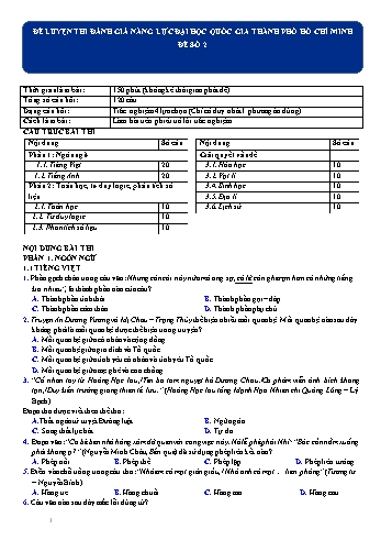 Đề luyện thi đánh giá năng lực Đại học Quốc gia Thành phố Hồ Chí Minh - Đề số 2 (Có lời giải)
