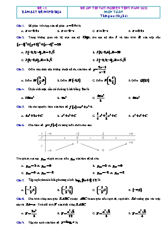 Đề ôn thi Tốt nghiệp THPT môn Toán (Bám sát đề minh họa) - Đề 12 - Năm học 2022-2023 (Có đáp án)