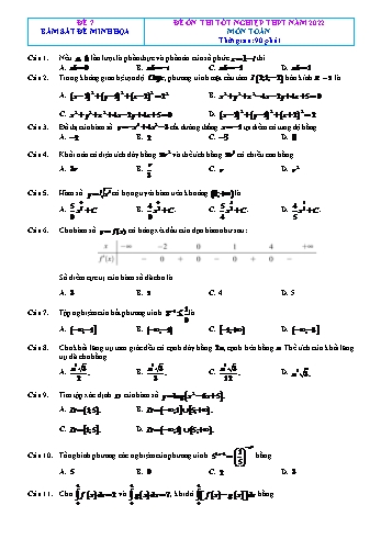 Đề ôn thi Tốt nghiệp THPT môn Toán (Bám sát đề minh họa) - Đề 7 - Năm học 2022-2023 (Có đáp án)