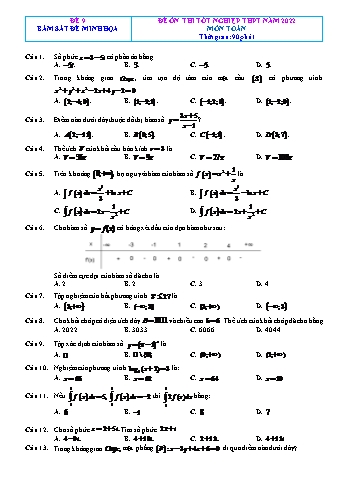 Đề ôn thi Tốt nghiệp THPT môn Toán (Bám sát đề minh họa) - Đề 9 - Năm học 2022-2023 (Có đáp án)