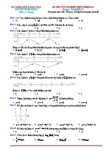 Đề tham khảo kỳ thi Tốt nghiệp THPT môn Toán - Năm học 2021-2022 (Có đáp án)