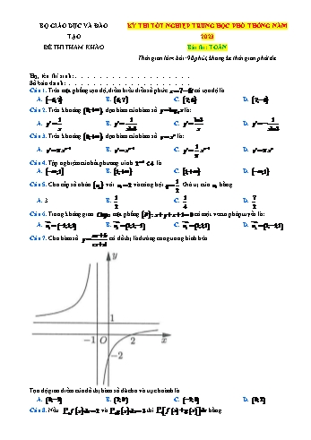 Đề tham khảo kỳ thi Tốt nghiệp THPT môn Toán - Năm học 2023-2024 (Có đáp án)