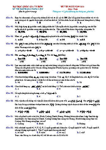 Đề thi mẫu kì thi đánh giá năng lực Đại học Quốc gia Thành phố Hồ Chí Minh môn Toán - Năm học 2021-2022 (Có lời giải)