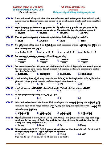 Đề thi mẫu kì thi đánh giá năng lực môn Toán - Năm học 2021-2022 - Đại học Quốc gia Thành phố Hồ Chí Minh (Có hướng dẫn giải chi tiết)
