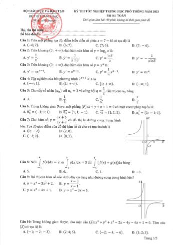 Đề thi tham khảo kì thi Tốt nghiệp THPT môn Toán - Năm học 2023-2024