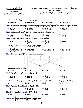 Đề thi tham khảo kỳ thi Tốt nghiệp THPT môn Toán - Đề số 10 - Năm học 2022-2023 - Sở GD&ĐT Hà Tĩnh (Có lời giải)
