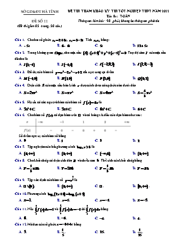 Đề thi tham khảo kỳ thi Tốt nghiệp THPT môn Toán - Đề số 11 - Năm học 2022-2023 - Sở GD&ĐT Hà Tĩnh (Có lời giải)