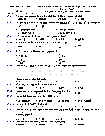 Đề thi tham khảo kỳ thi Tốt nghiệp THPT môn Toán - Đề số 13 - Năm học 2022-2023 - Sở GD&ĐT Hà Tĩnh (Có lời giải)