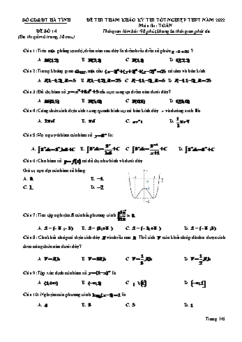 Đề thi tham khảo kỳ thi Tốt nghiệp THPT môn Toán - Đề số 14 - Năm học 2022-2023 - Sở GD&ĐT Hà Tĩnh (Có lời giải)