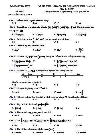Đề thi tham khảo kỳ thi Tốt nghiệp THPT môn Toán - Đề số 15 - Năm học 2022-2023 - Sở GD&ĐT Hà Tĩnh (Có lời giải)