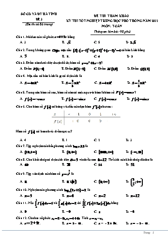 Đề thi tham khảo kỳ thi Tốt nghiệp THPT môn Toán - Đề số 3 - Năm học 2022-2023 - Sở GD&ĐT Hà Tĩnh (Có lời giải)