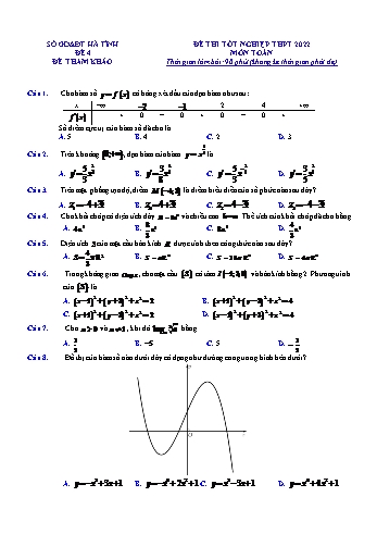 Đề thi tham khảo kỳ thi Tốt nghiệp THPT môn Toán - Đề số 4 - Năm học 2022-2023 - Sở GD&ĐT Hà Tĩnh (Có lời giải)