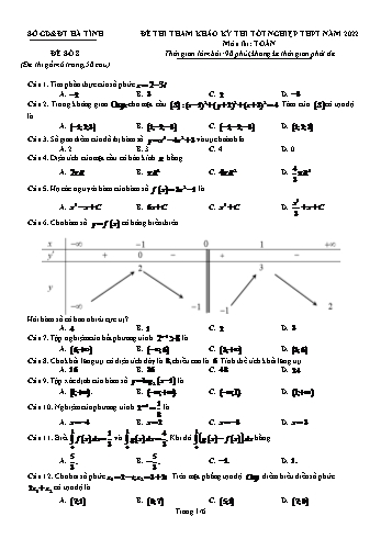Đề thi tham khảo kỳ thi Tốt nghiệp THPT môn Toán - Đề số 8 - Năm học 2022-2023 - Sở GD&ĐT Hà Tĩnh (Có lời giải)