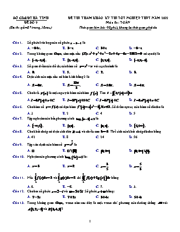 Đề thi tham khảo kỳ thi Tốt nghiệp THPT môn Toán - Đề số 9 - Năm học 2022-2023 - Sở GD&ĐT Hà Tĩnh (Có lời giải)