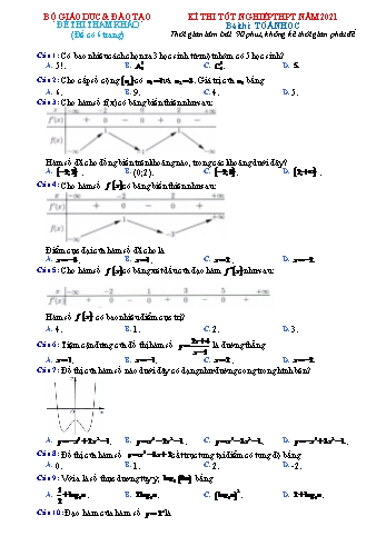 Đề thi tham khảo kỳ thi Tốt nghiệp THPT môn Toán - Năm học 2021-2022 (Có đáp án)
