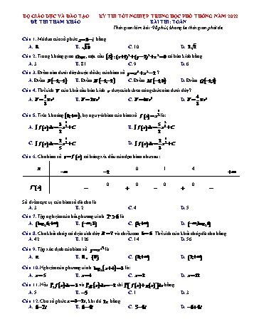 Đề thi tham khảo kỳ thi Tốt nghiệp THPT môn Toán - Năm học 2022-2023 (Có lời giải)