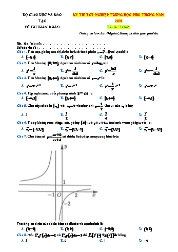 Đề thi tham khảo kỳ thi Tốt nghiệp THPT môn Toán - Năm học 2023-2024 (Có đáp án)