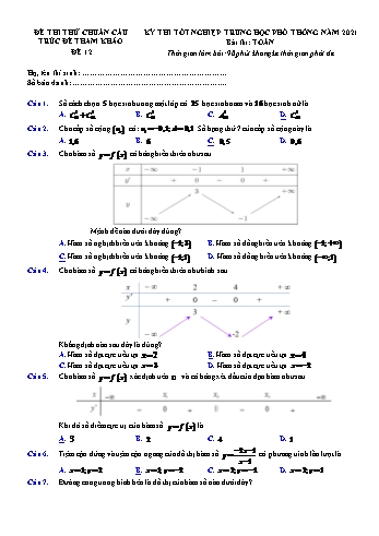 Đề thi thử chuẩn cấu trúc đề tham khảo kì thi Tốt nghiệp THPT môn Toán - Đề 12 - Năm học 2021-2022 (Có lời giải)
