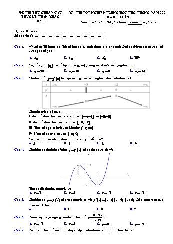 Đề thi thử chuẩn cấu trúc minh họa kỳ thi Tốt nghiệp THPT môn Toán - Đề số 8 - Năm học 2021-2022 (Có lời giải)