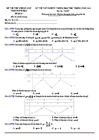Đề thi thử kỳ thì Tốt nghiệp THPT môn Toán (Chuẩn cấu trúc đề tham khảo) - Đề 1 - Năm học 2021-2022 (Có lời giải)
