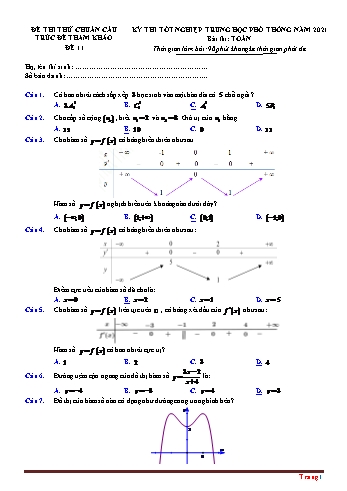 Đề thi thử kỳ thì Tốt nghiệp THPT môn Toán (Chuẩn cấu trúc đề tham khảo) - Đề 11 - Năm học 2021-2022 (Có lời giải)