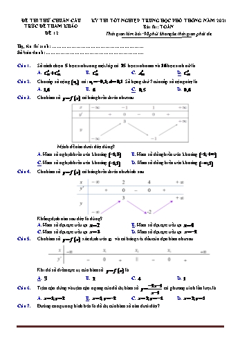 Đề thi thử kỳ thì Tốt nghiệp THPT môn Toán (Chuẩn cấu trúc đề tham khảo) - Đề 12 - Năm học 2021-2022 (Có lời giải)