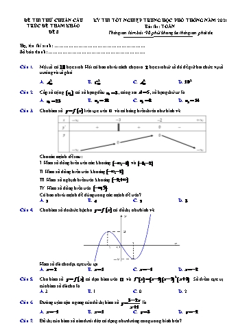 Đề thi thử kỳ thì Tốt nghiệp THPT môn Toán (Chuẩn cấu trúc đề tham khảo) - Đề 8 - Năm học 2021-2022 (Có lời giải)