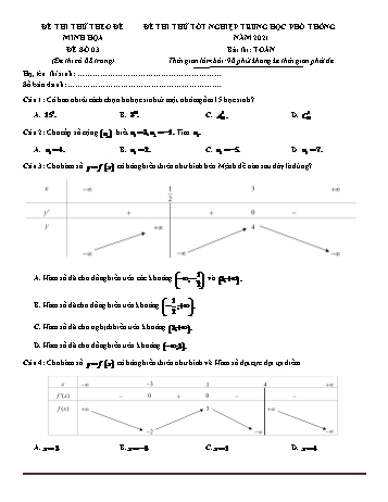 Đề thi thử kỳ thì Tốt nghiệp THPT môn Toán (Chuẩn cấu trúc đề tham khảo) - Đề 3 - Năm học 2021-2022 (Có lời giải)