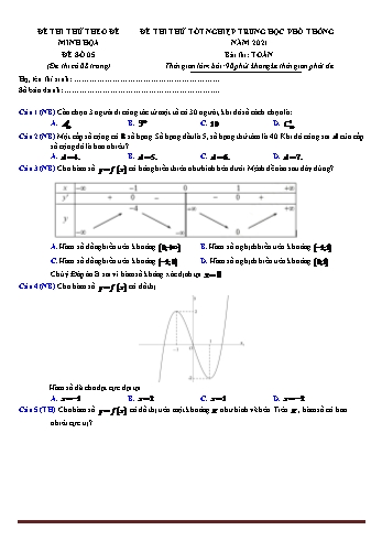 Đề thi thử kỳ thì Tốt nghiệp THPT môn Toán (Chuẩn cấu trúc đề tham khảo) - Đề 5 - Năm học 2021-2022 (Có lời giải)