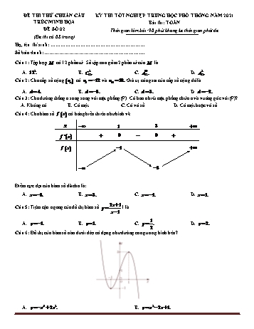 Đề thi thử kỳ thì Tốt nghiệp THPT môn Toán (Chuẩn cấu trúc đề tham khảo) - Đề 2 - Năm học 2021-2022 (Có lời giải)