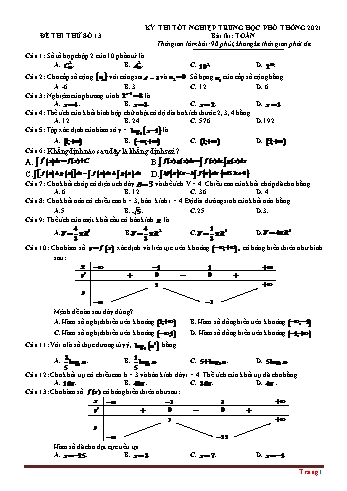 Đề thi thử kỳ thì Tốt nghiệp THPT môn Toán (Chuẩn cấu trúc đề tham khảo) - Đề 13 - Năm học 2021-2022 (Có lời giải)